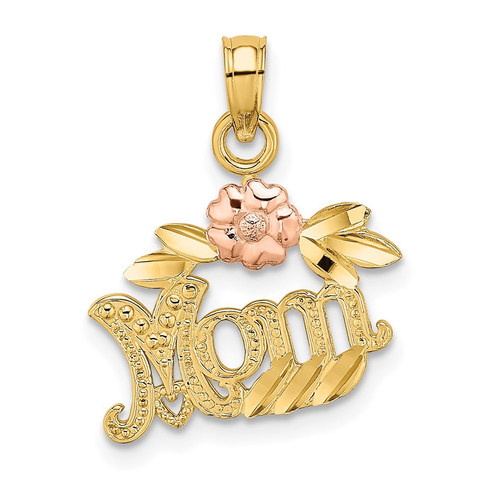 K9209.jpg 14k Two-Tone Textured Flower MOM Charm - Image 1