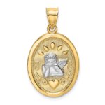 14K and White Rhodium Oval Cherub with Heart Oval Charm