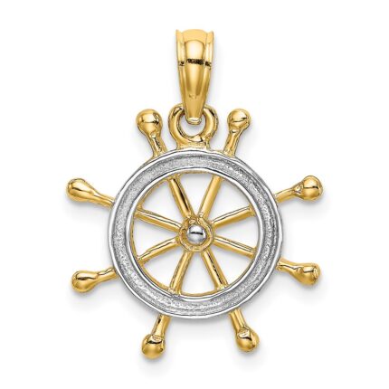 14K and White Rhodium 2-D Ship Wheel Charm