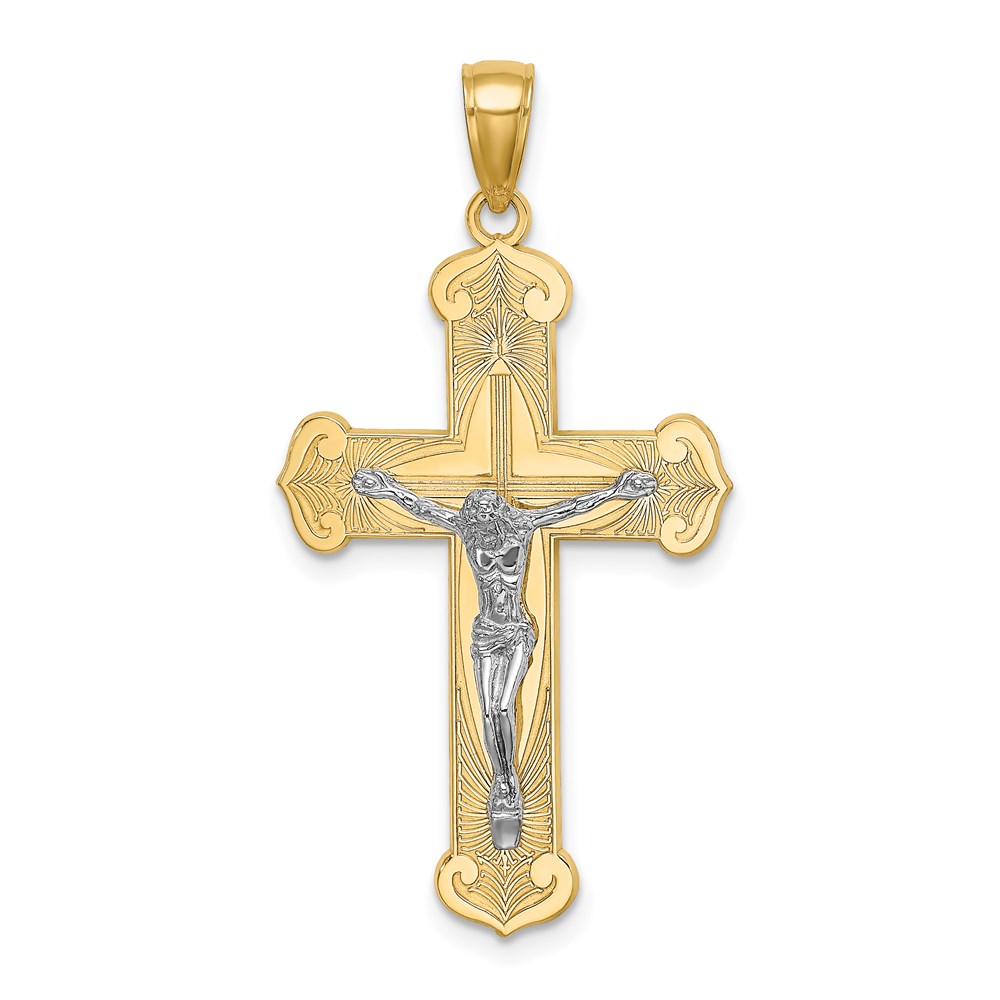 K9216.jpg 14K Two-tone Textured Crucifix Charm - Image 1