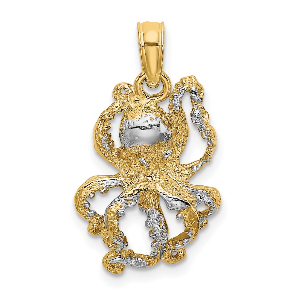 K9223.jpg 14K with White Rhodium Textured Octopus Charm - Image 1