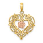 14k Yellow and Rose Flower in Heart Charm