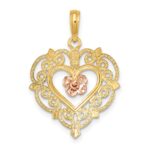 14k Yellow and Rose Flower in Heart Charm - Image 4
