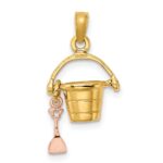 14K Rose and Yellow Gold 3-D Beach Bucket and Moveable Shovel Charm - Image 4