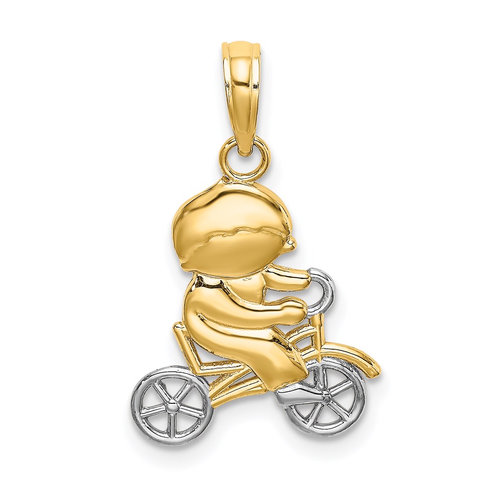 K9246.jpg 14k and White Rhodium Little Boy On Bicycle Charm - Image 1