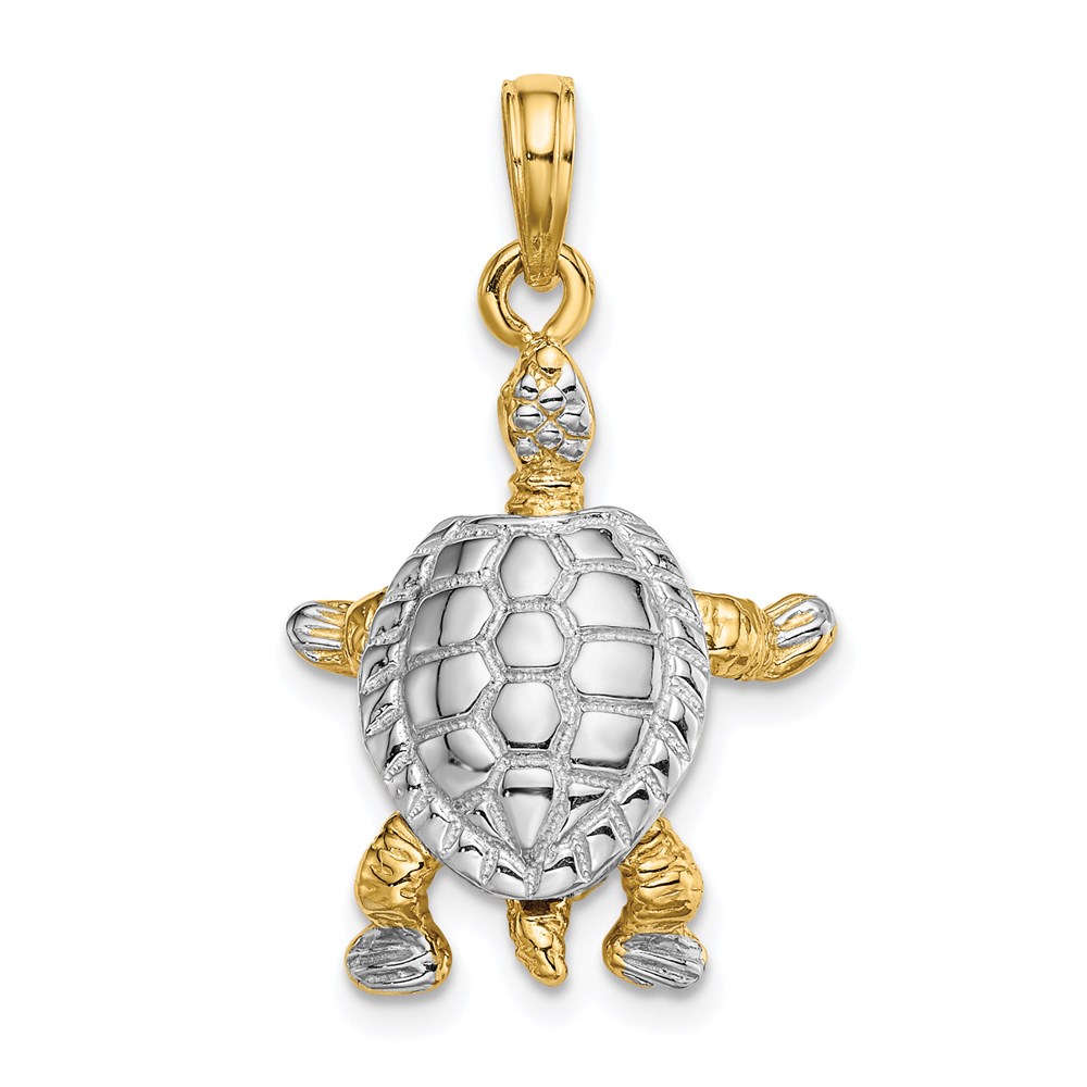 K9267.jpg 14K and White Rhodium 3-D Land Turtle with Moveable Head and Legs Charm - Image 1