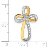14K and White Rhodium Diamond-Cut Ribbon Cross Charm - Image 3