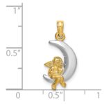 14K and White Rhodium 3-D Angel on Moon Charm - Image 4