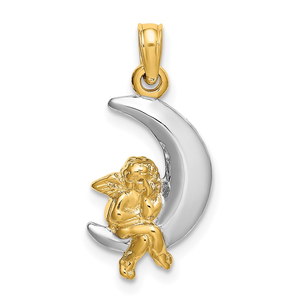 K9273.jpg 14K and White Rhodium 3-D Angel on Moon Charm - Image 1
