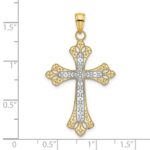 14K with White Rhodium Scalloped Edges Cross Charm - Image 3