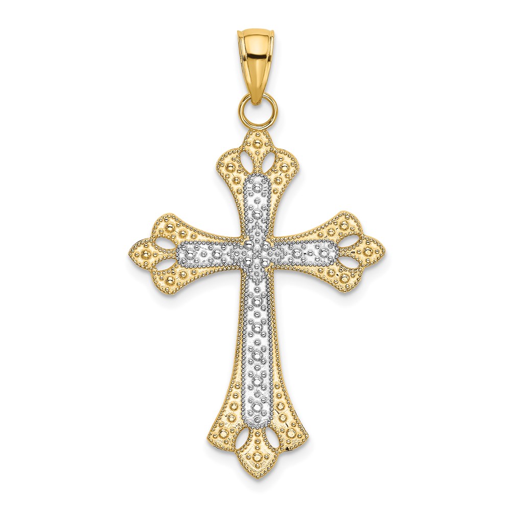 K9274.jpg 14K with White Rhodium Scalloped Edges Cross Charm - Image 1