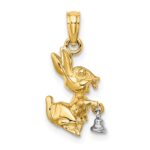 14k Two-Tone Moveable 3-D Bunny Rabbit with Bell Charm - Image 3