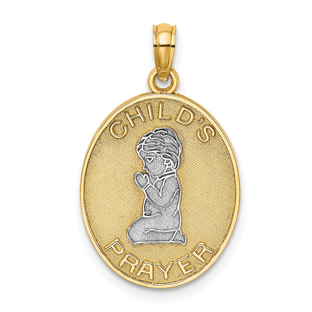 K9290.jpg 14k and White Rhodium Reversible CHILDS PRAYER Boy/NOW I LAY ME DOWN TO SLEEP Charm - Image 1