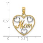 14k with White Rhodium Textured MOM Heart Charm - Image 3