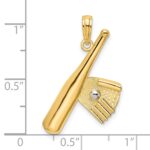 14K Baseball Bat With White Rhodium Ball Charm - Image 3