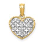 14k and White Rhodium Diamond-cut Heart Charm