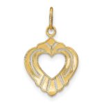 14k and White Rhodium Diamond-cut Textured Heart Charm - Image 4
