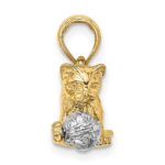 14k Two-Tone 3-D Cat Playing with Moveable Ball Charm - Image 2