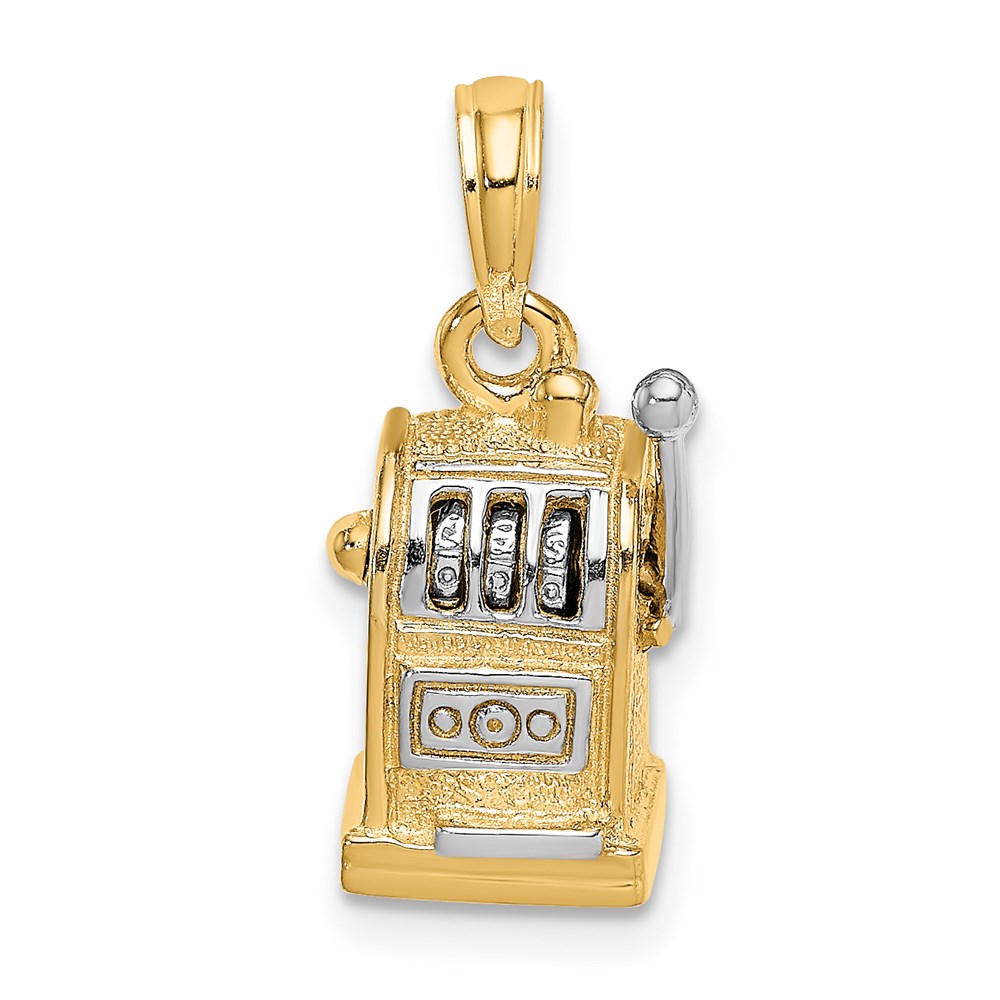 K9321.jpg 14k and White Rhodium 3-D Slot Machine with Moveable Handle Charm - Image 1