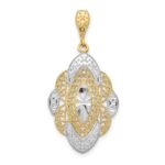 14k and White Rhodium Diamond-cut Filigree Oval Charm