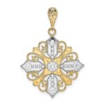 14k and White Rhodium Cut-out Cross Medallion Charm