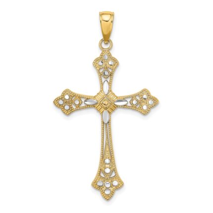 14K with White Rhodium Diamond-cut Edges Cross Charm