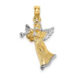 14k and White Rhodium 3-D Angel Playing Trumpet Charm