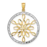 14K and White Rhodium Diamond-cut Circle Snowflake Charm