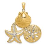 14k with White Rhodium Diamond-cut Scallop Starfish Sand Dollar Charm