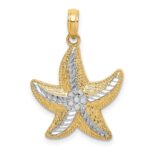 14K and White Rhodium Diamond-cut Small Starfish Charm