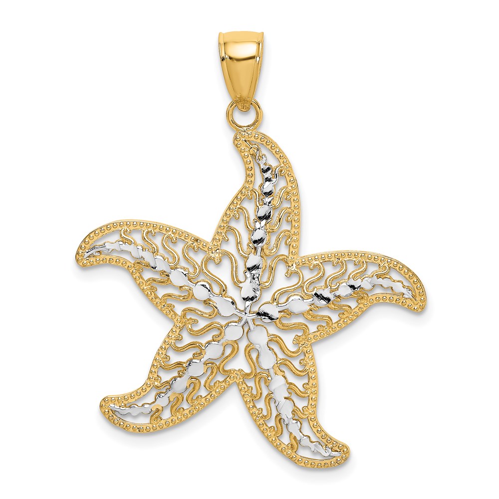 K9405.jpg 14K with White Rhodium Starfish Filigree Charm - Image 1