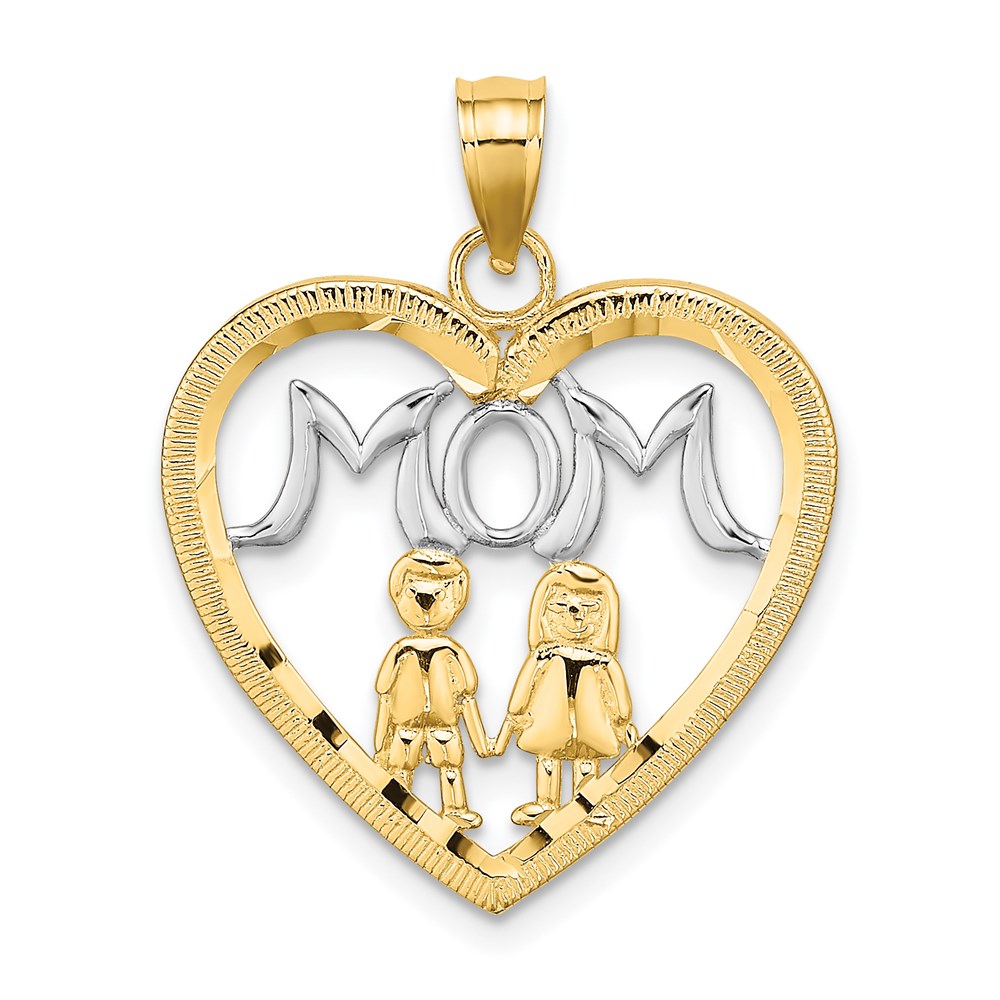 K9407.jpg 14k with White Rhodium MOM Heart with 2 Kids Charm - Image 1