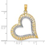 14k and White Rhodium Diamond-cut Large Tilted Heart Charm - Image 3