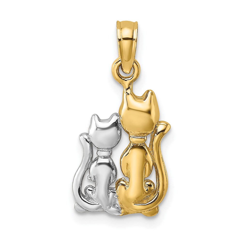 K9413.jpg 14k and White Rhodium Polished Cat and Kitten Charm - Image 1