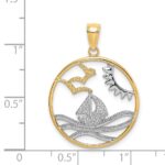 14k and White Rhodium Sun/Sailboat/Water/Seagulls in Circle Charm - Image 3