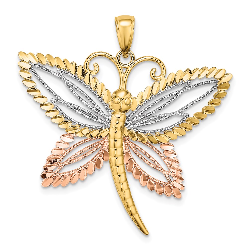 K9438.jpg 14k Two-tone with White Rhodium Dragonfly with Diamond-cut Wings Pendant - Image 1