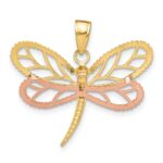 14k Two-tone with White Rhodium Dragonfly with Beaded Diamond-cut Wings Charm - Image 4