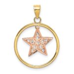 14k Two-tone with White Rhodium Star Dangle in Circle Moveable Charm