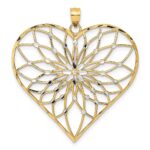 14k with White Rhodium Diamond-cut Large Filigree Heart Pendant