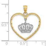 14k and White Rhodium Beaded Heart with Dangling Crown Charm - Image 3