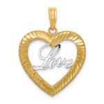 14k and White Rhodium Diamond-cut LOVE Heart Pendant