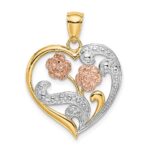 14k Two-Tone with White Rhodium Flower Heart Charm