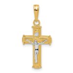 14K and White Rhodium Polished Block INRI Crucifix Charm