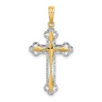 14K with White Rhodium Diamond-cut Reversible Cross Charm