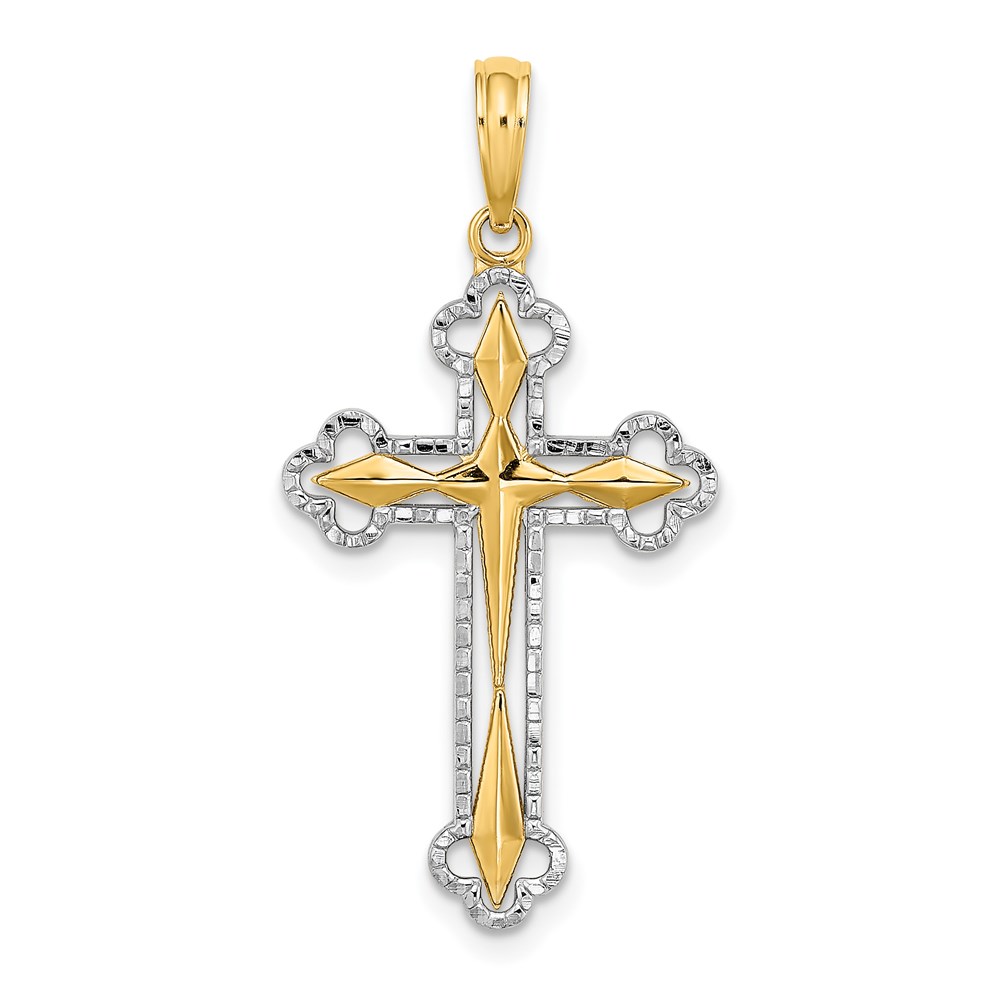 K9467.jpg 14K with White Rhodium Diamond-cut Reversible Cross Charm - Image 1