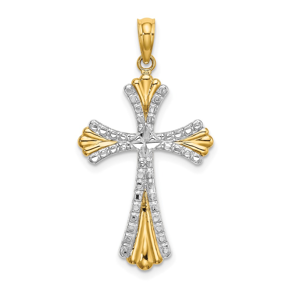 K9469.jpg 14K and White Rhodium and Diamond-cut Reversible Cross Charm - Image 1