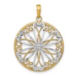 14K and White Rhodium Filigree Center Round Charm