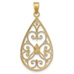 14k and White Rhodium Heart Beaded Filigree Diamond-cut Teardrop Charm - Image 4