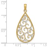 14k and White Rhodium Beaded Filigree Diamond-cut Teardrop Charm - Image 3