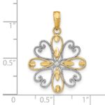 14K and White Rhodium Beaded Heart Petals Flower Charm - Image 3